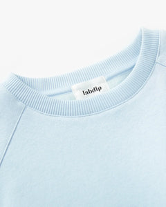 Sweat léger en coton couleur bleu glace avec col rond côtelé, finition douce et coupe décontractée idéale pour un style casual confortable.