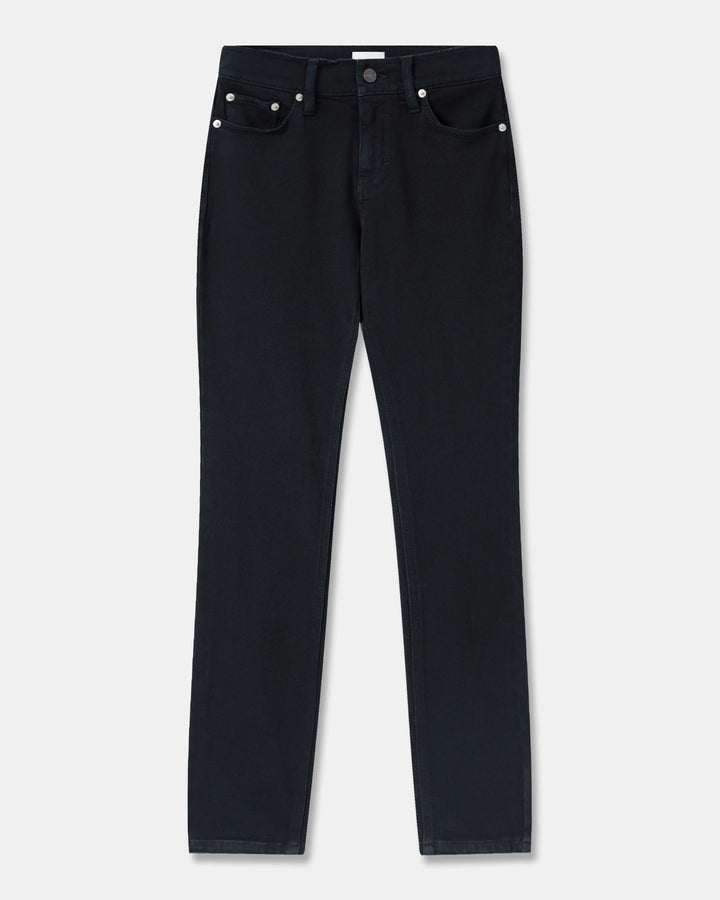 Jean en denim noir, coupe droite et ajustée, matière 100 % coton pour un confort optimal et un style moderne adapté à toutes les morphologies.