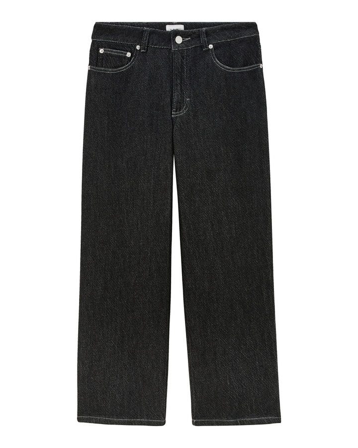 Jean droit en denim foncé 3D gris anthracite, coupe classique et droite, matière épaisse en coton offrant un tombé structuré et adapté à toutes les morphologies.