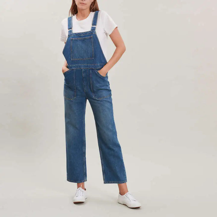 Salopette NEXT En Denim 100% Coton - Bretelles Réglables, Poche Kangourou, Délavage Bleu Clair