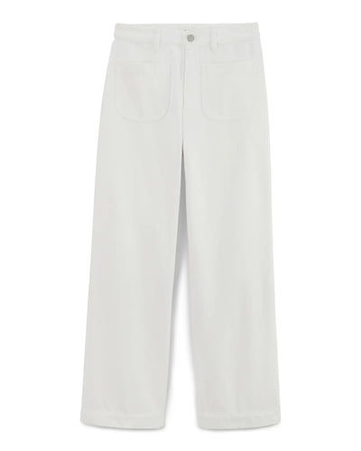 Jean blanc en denim 100 % coton avec coupe large et droite, offrant un fit confortable et adapté à toutes les morphologies féminines.