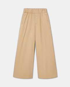 Pantalon large en popeline couleur praline, coupe fluide avec taille élastiquée, adapté à toutes les morphologies pour un maintien confortable et élégant.