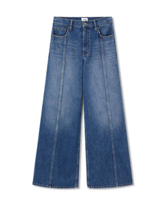 Jean large en denim bleu 100% coton, coupe droite et taille moyenne, offrant un confort idéal et une silhouette décontractée adaptée à toutes les morphologies.